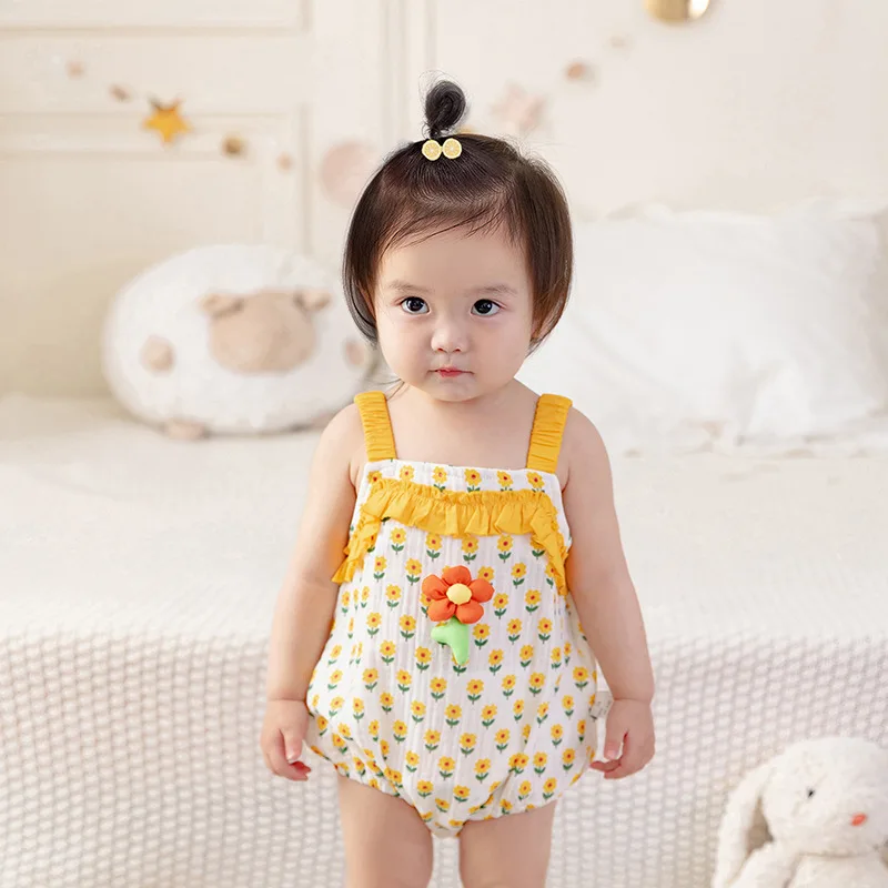 

Newborn Baby Clothes 2023 Summer New Thin Fashion All-match Princess Lovely and Sweet Korean Version Floral Baby Girl Romper