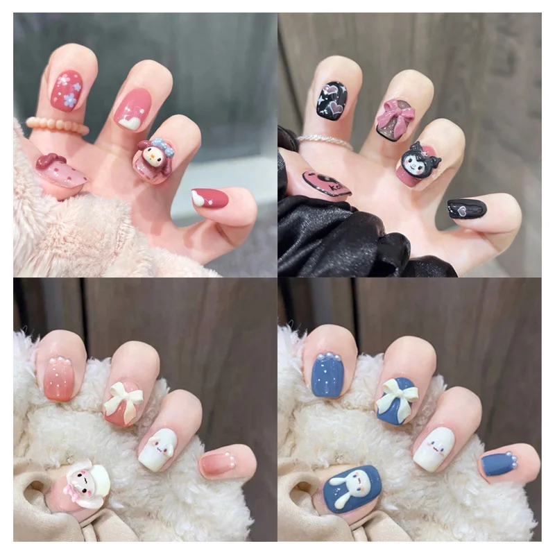 2023 Kawaii Short Wearable Fake Nail Patch Melody Cinnamoroll Kt Cat Girls  Fashion Anime Nails Stickers Sweet Ladies Full Cover - AliExpress