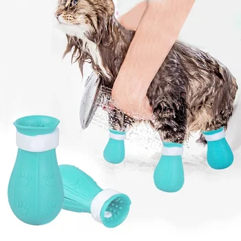 Protecteur de griffes de chat, chaussures de bain anti-rayures pour chat, bottes de lavage de bain réglables pour animaux de compagnie, couvre-ongles patte de chat, 4 pièces/ensemble