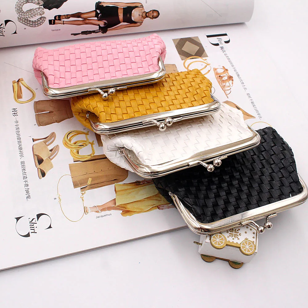 Women Coin Purse Small Woven Wallet Hasp Clutch Bag ID Credit Bank Card Key Holder for Evening Party