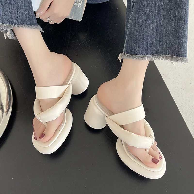 ZOKI Clip Toe Super High Heels Sandals Women Pu Leather Yollow Non-slip Flip Flops Woman Round Heel Platform Sandalias Mujer