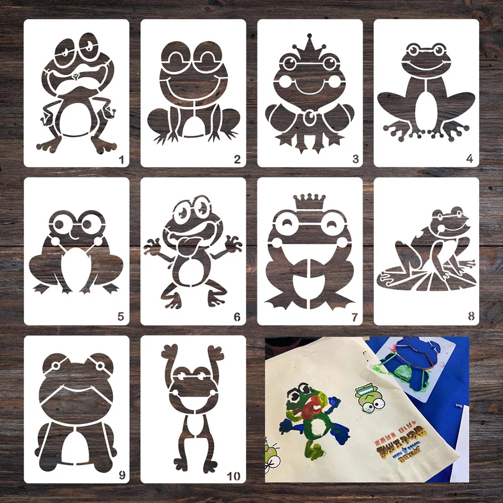 

lychee life 10Pcs Cartoon Frog Diy Layering Stencils Wall Painting Scrapbook Coloring Embossing Album Decorative Template