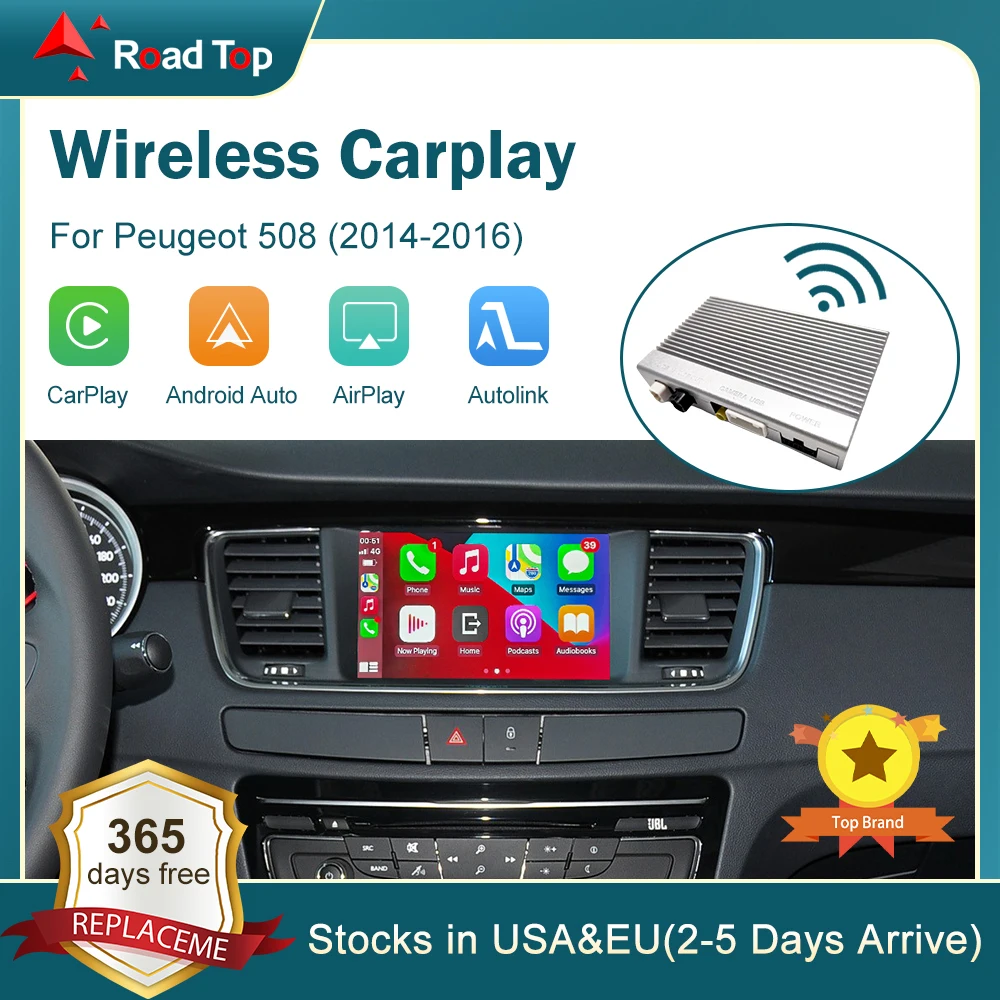 CarPlay sans fil pour KIT 508 2008 408 2016, écran, Android Auto Mirror