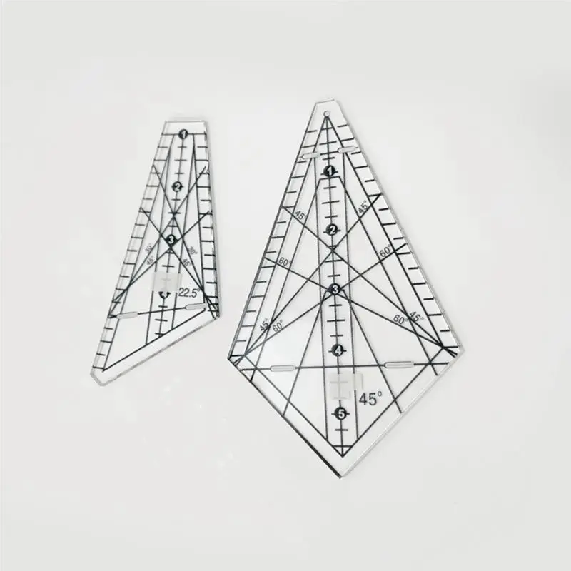 A05E-아크릴 재봉 패치워크 자 스퀘지 22.5 ° /45 ° 바느질 템플릿 자, 패치워크 퀼팅 자, DIY 바느질 스텐실 도구