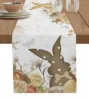 Easter Bunny Spring Flowers Linen Table Runner Washable Dresser Scarves Table Decor Festival Wedding Kitchen Decor Table Runner 6