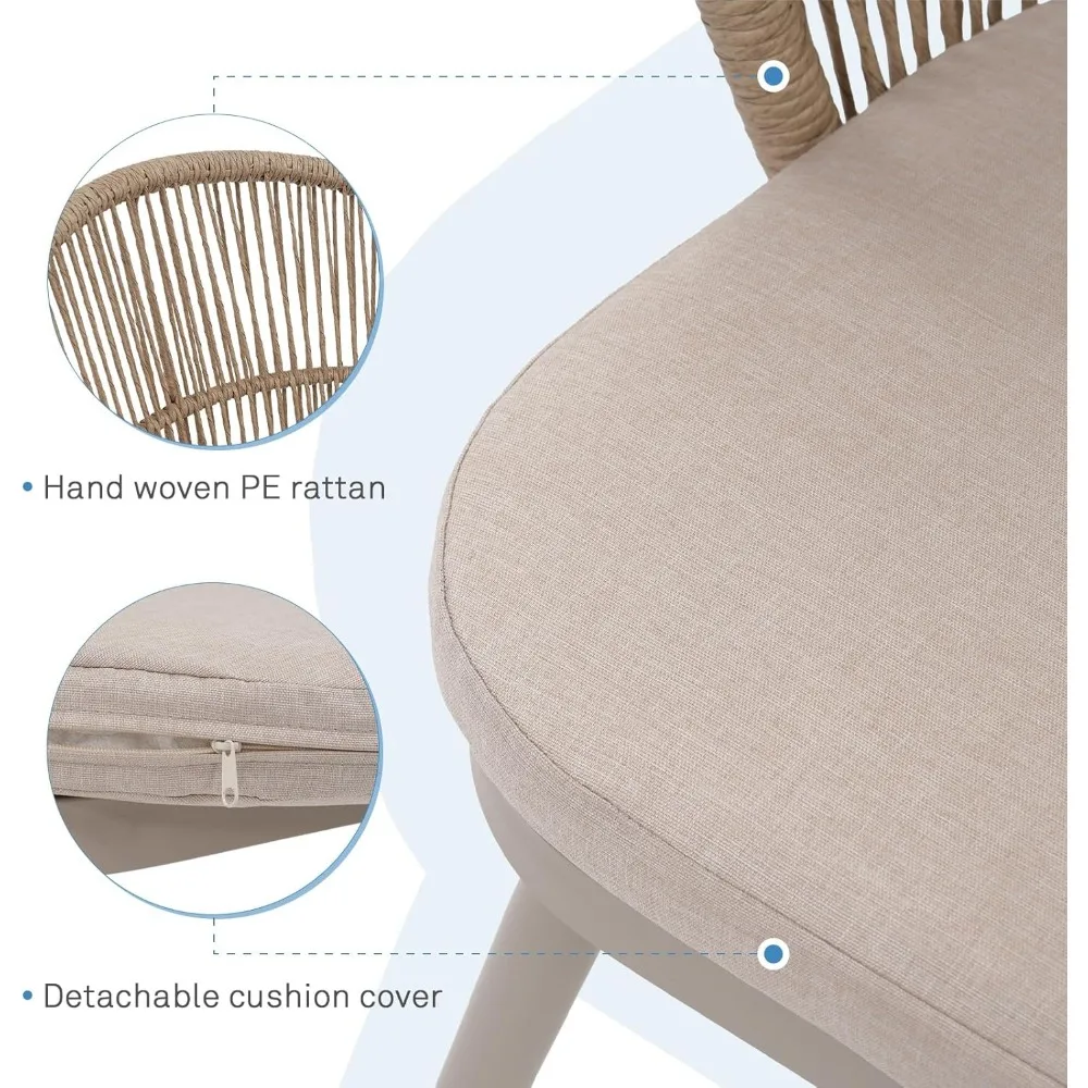 Patio Dining Chairs Set of 2, Outdoor Balcony Wicker Chairs with Wide Seat and Removable Cushion for Garden, Backyard, De 5