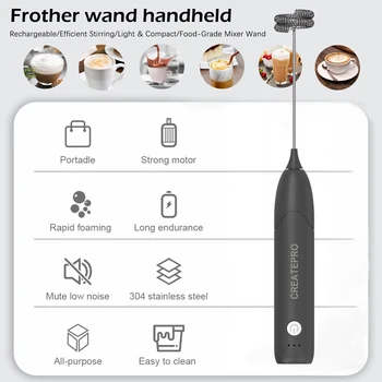 3-Speed Electric Milk Frother for Coffee with Whisk Stand-up Design Stainless Steel Frother Mixer Rechargeable for Cream 1