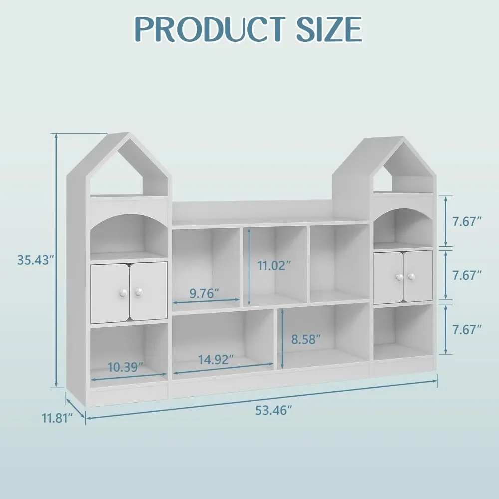 Bookcase and Toy Storage Cabinet, Children Bookshelf, Castle Shape, Playroom Furniture Multipurpose Shelf for Toddlers 3