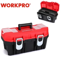 WORKPRO 16" Plastic Tool Box with Tray Waterproof Double Layer Tool Box Storage Multifunction Organizers Case with Handle 1