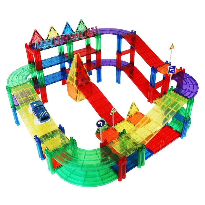 Educational Magnetic Track Vehicle Building Blocks Colorful Window Variatile Traffic Car Toys For Children magnetic building blocks magnetic assembly toy