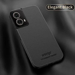 MagSafe Leather Phone Case with Car Magnetic Holder and Wireless Charging Compatibility - Moto S50 Neo (Black)