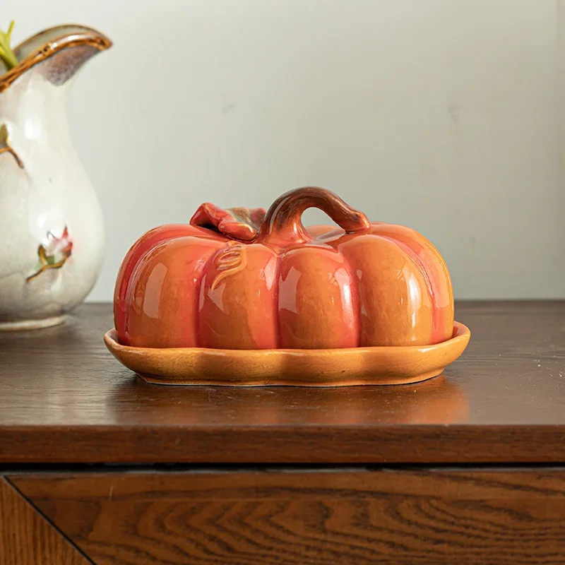 Cute and Novel Pumpkin Ceramic Dinner Plate with Lid Butter Plate Kitchen Utensils Restaurant Utensils Dinner Set Holiday