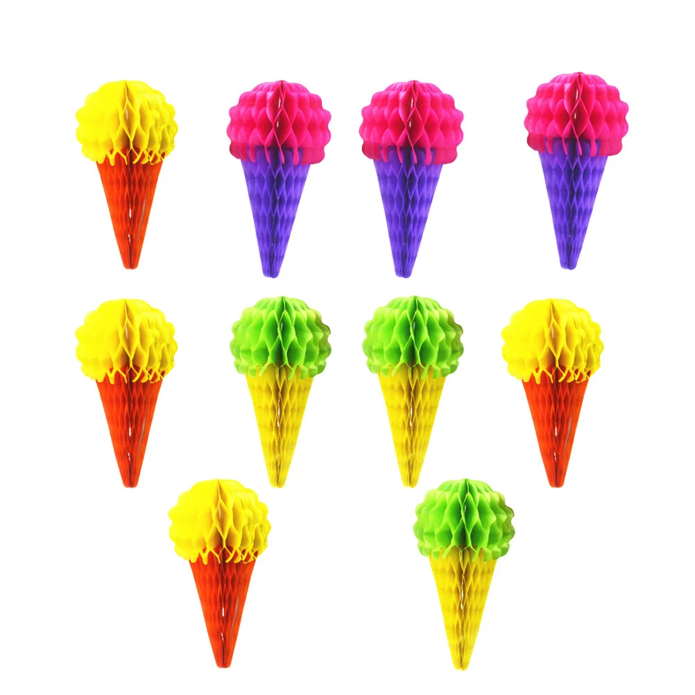 

10pcs Hanging Ice Cream Paper Honeycomb Ice Cream Festival Wedding Birthday Party Decoration (Mixed Color)