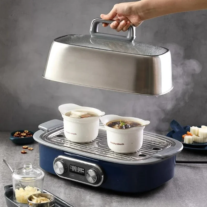 Morphyrichards 220V Extreme Double Layer Electric Steamer 12L Multi Home Steamer 2000W Stainless Steel Multi-Layer Steam Cooker