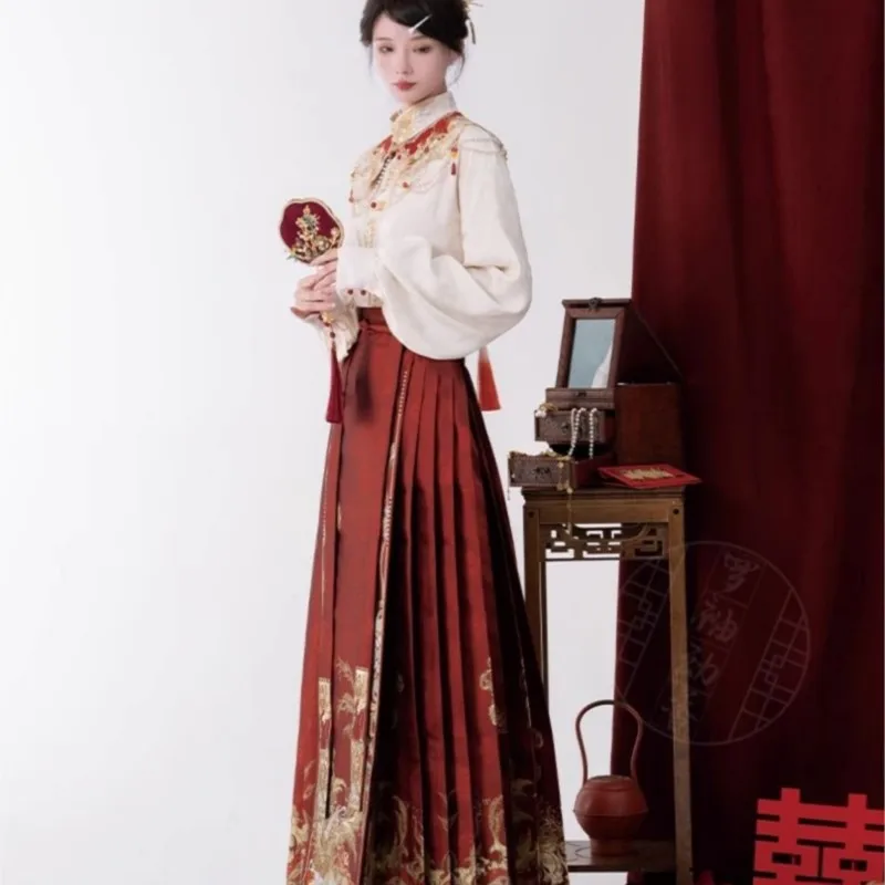 Ladies New Woven Gold Dress Machine Embroidery Shoulder Hanfu Women's National Style Clothing Chinese