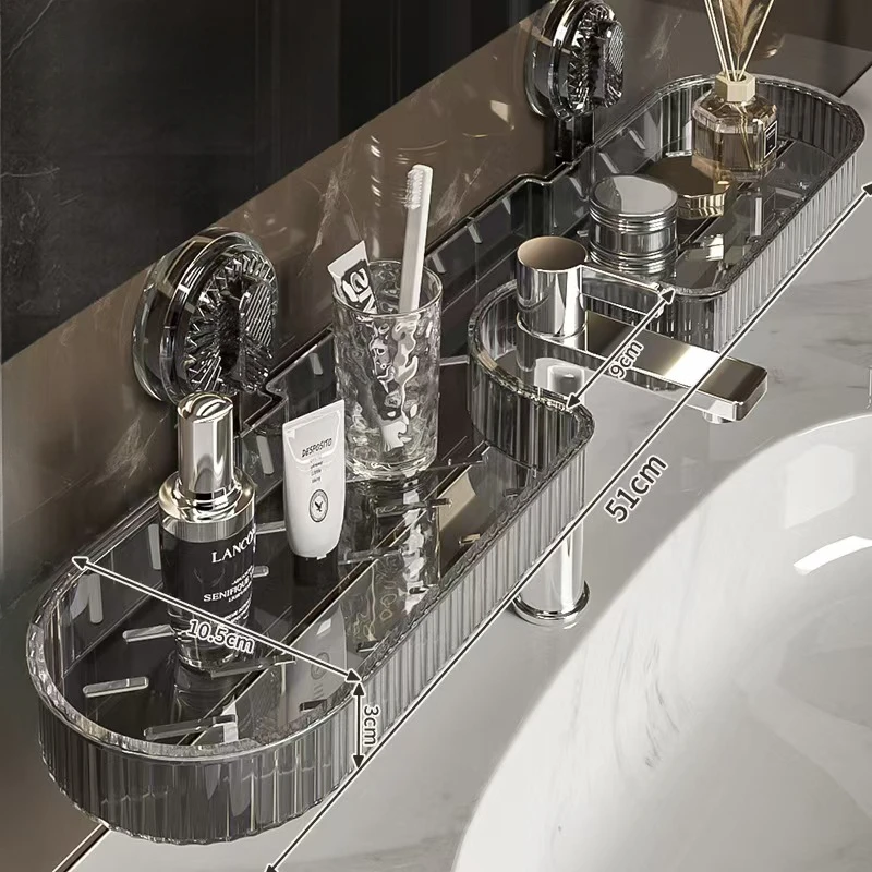 1pc Clear Plastic Suction Cup Bathroom Shelf - No - Drill, Wall - Mounted for Faucet, Toilet & Cosmetic Storage 6