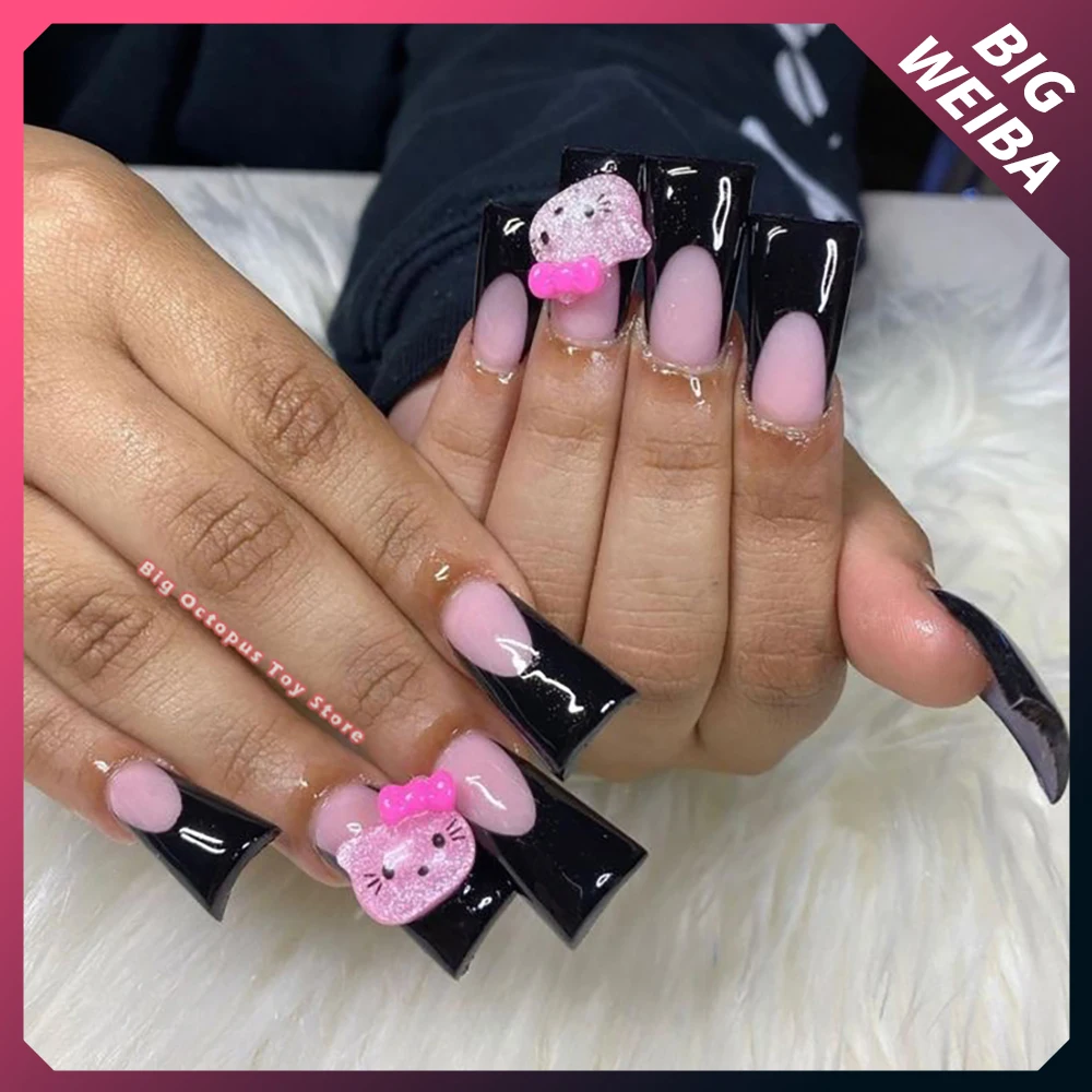 Pink Hello Kitty DIY Unhas Falsas, Glitter Powder, Sparkle Diamond, Pressione Nails, Sticke Manicure, Unhas Artesanais, 41 Tipos