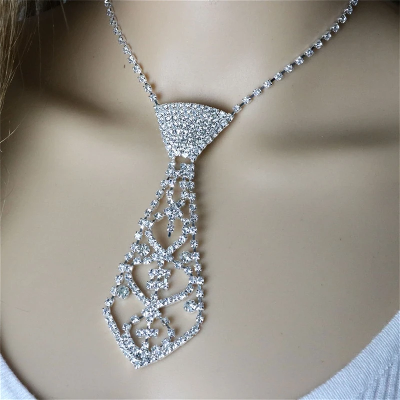 

Women Sexy Glitter for Rhinestone Necktie with Adjustable Long Chain Hollow Clavicle Shiny Jewelry Diamond Necklace Choker for