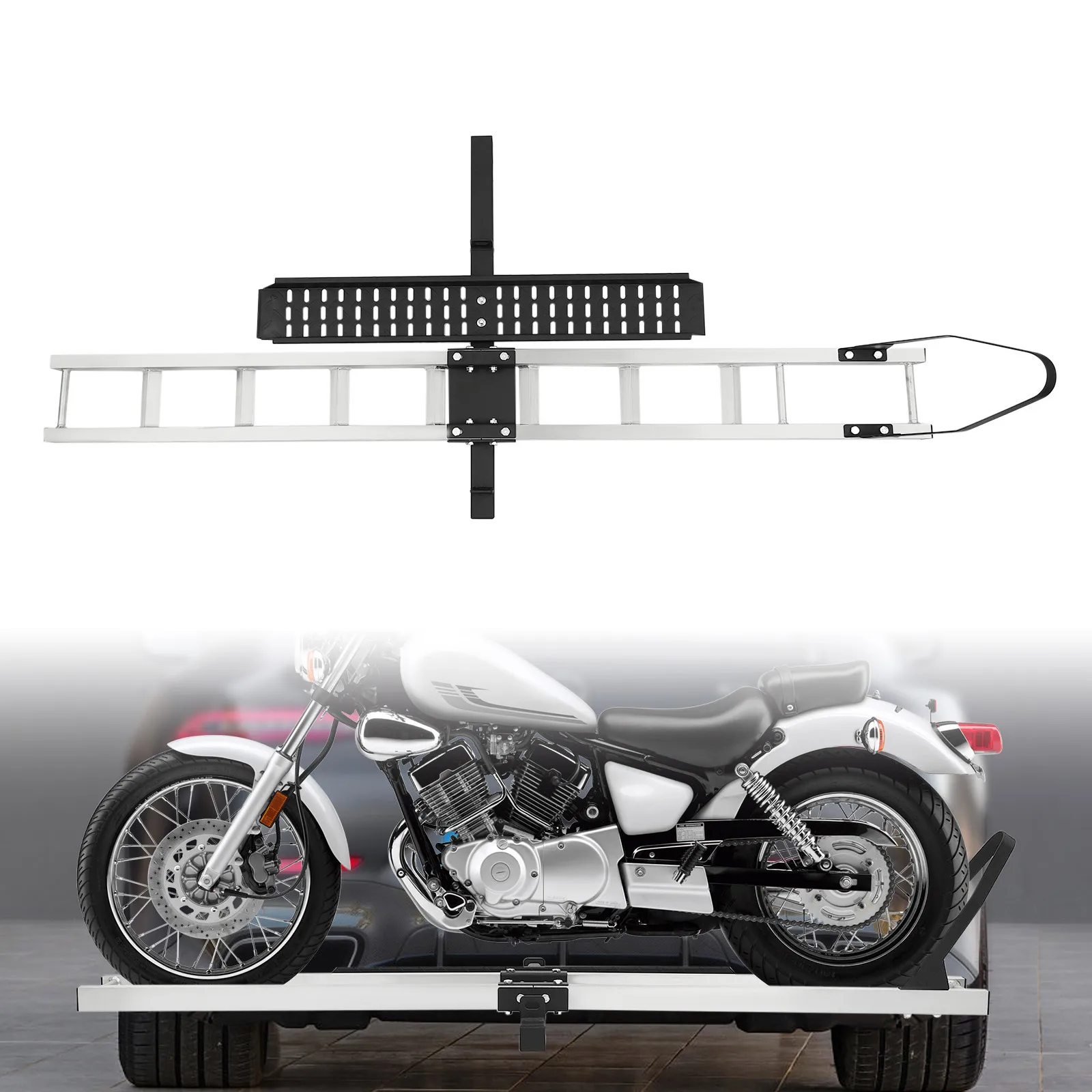 Motorcycle Carrier with 400LBS Aluminum Hitch Carrier with Ramp for Dirt Bikes Motorcycle Bracket Tire Limiter