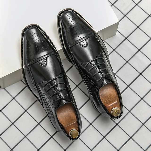 Men Brock Carving Leather Shoes Dress Business Office Shoe Mens Wedding