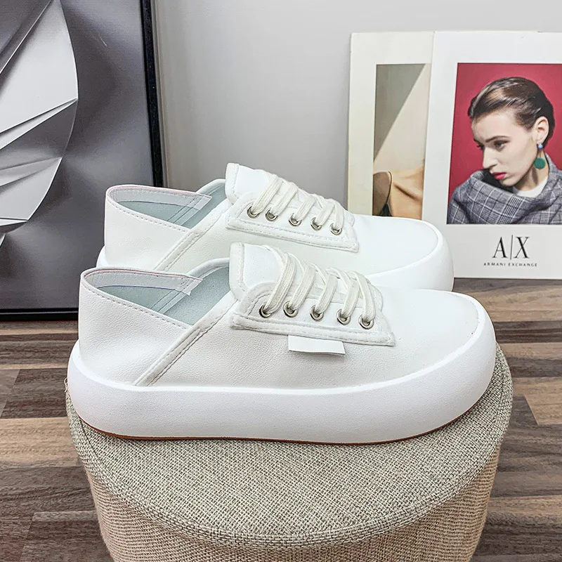 

Leisure Spring/Autumn White Shoes 2022 The New Women Shoes Fashion Lace-up Low (1cm-3cm) Breathable High Quality All-match Solid