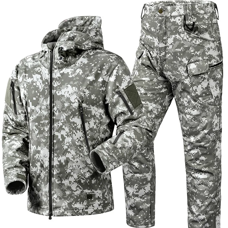 Shark Skin Soft Shell Autumn and Winter Plush Thickened Mountaineering Tactics Training Breathable Windproof Charge Suit tactical suit
