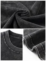 Hirsionsan-حمض غسلها القطن تي شيرت للنساء ، خمر الشارع الشهير ، لينة المعدنية تيز ، فتاة فضفاضة العلامة التجارية الفاخرة بلايز ، Y2K 1