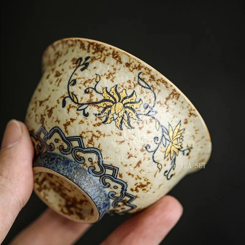 1pcs 50ml Chinese Handmade Flowers Ceramic Tea Cup Household Teacup Vintage Tea Bowl Travel Personal Meditation Cup Teaware