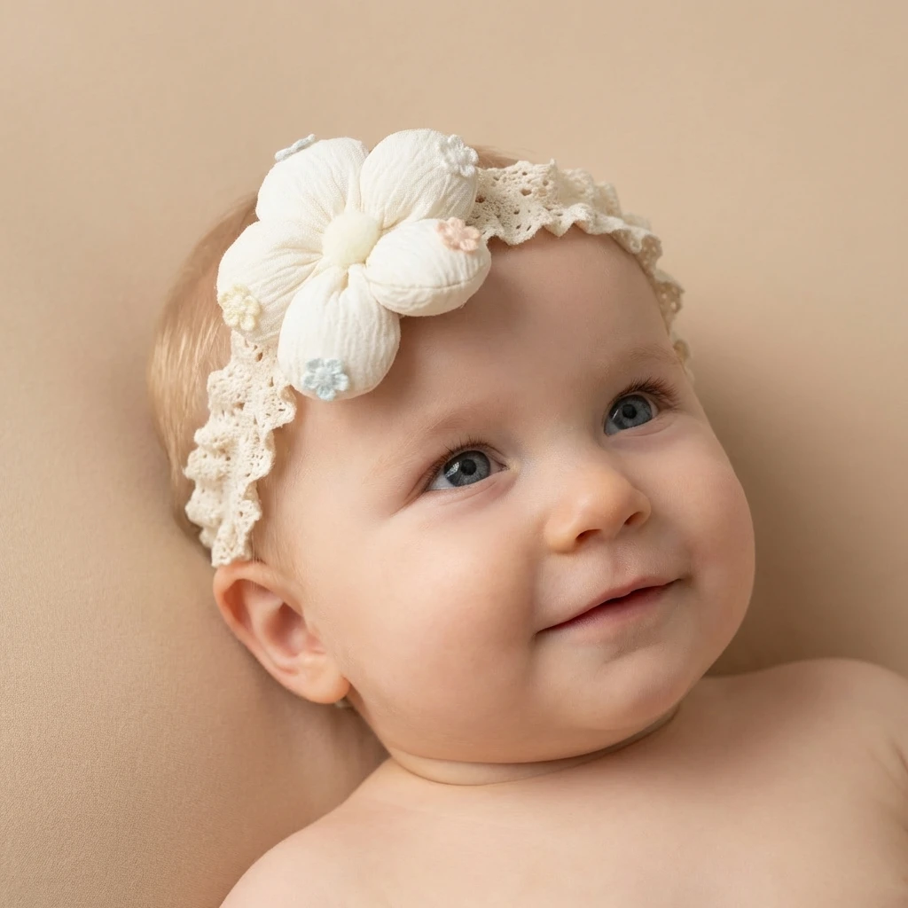 새로운 유럽 및 미국 아동용 헤어밴드 단색 꽃무늬 레이스  머리띠 얇고 통기성 좋은  헤어 액세서리