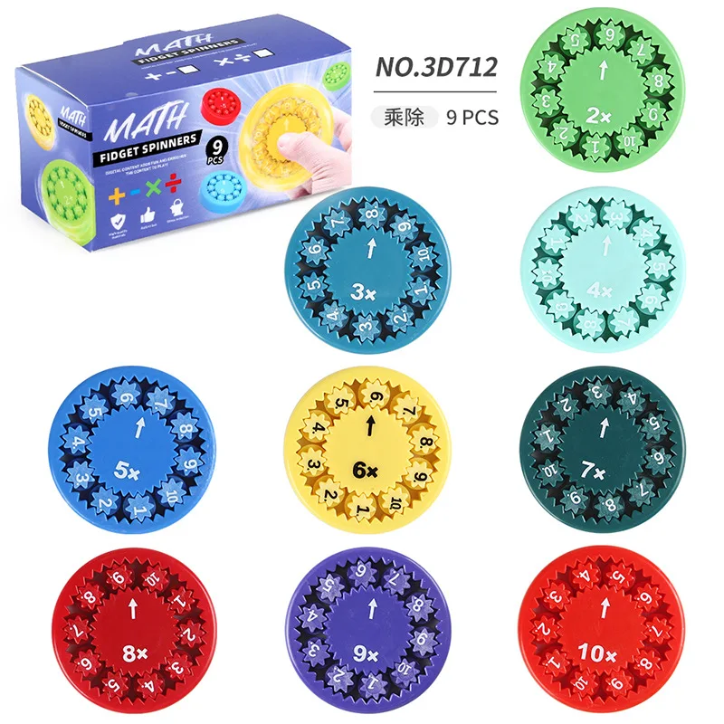 9/18Pc Math Fidget Spinners Stress Relief Toys Addition Subtraction Multiplication Division Fingertip Math Games Educational Toy