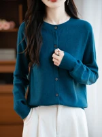 Classique laine mérinos femme pull basique femme automne hiver tricoté Cardigan élégant dames cachemire à manches longues vêtements hauts 6