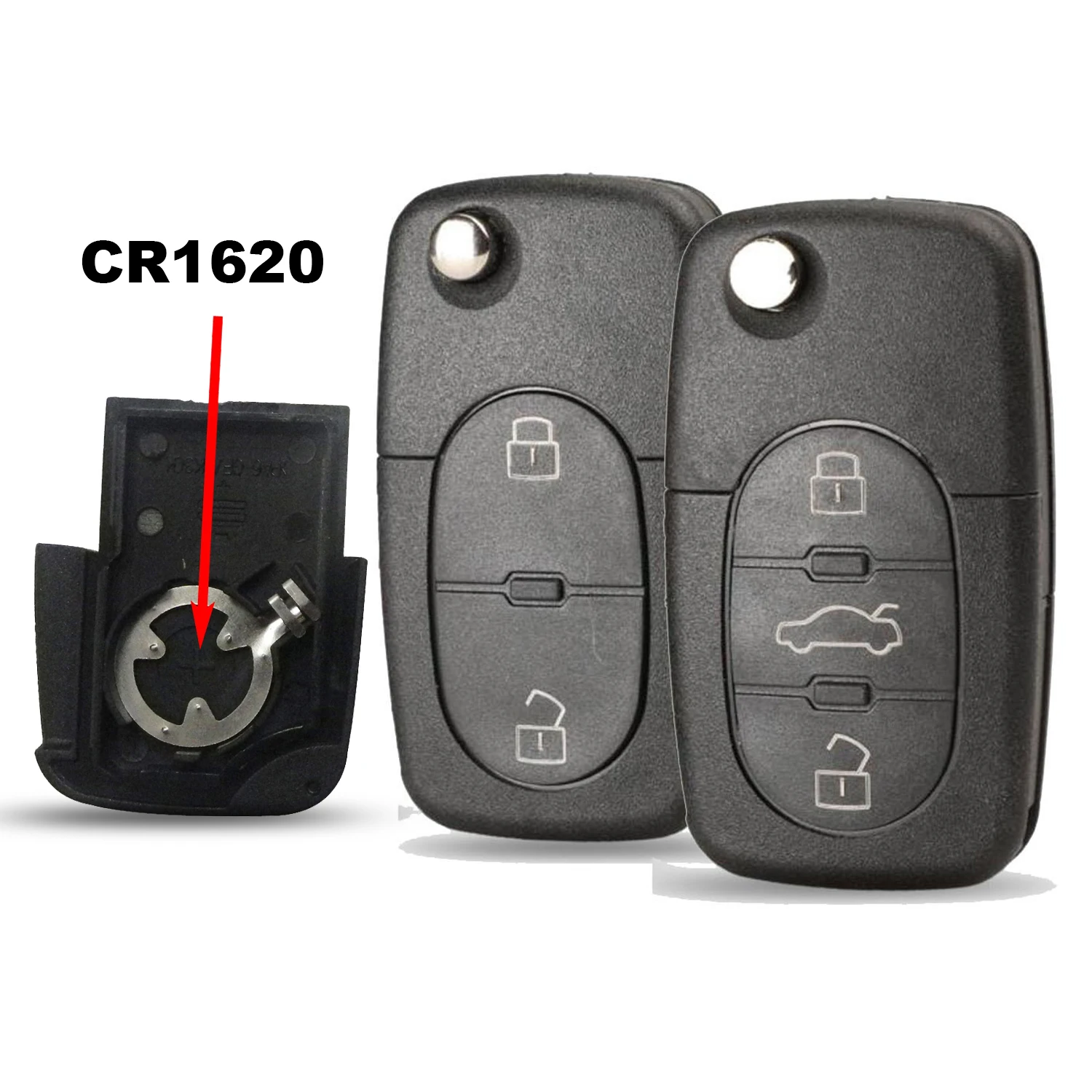Jingyuqin Per Audi A2 A3 A4 A6 A8 Tt 2/3 Pulsanti Flip Remote Car Key Shell Fob Case Cover Cr1620 Battery Place