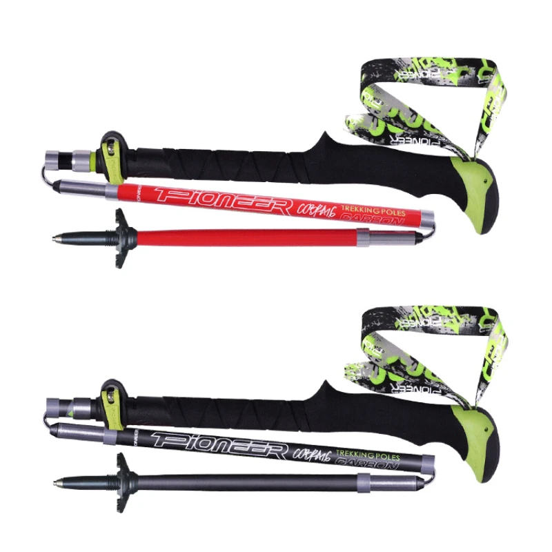 Pioneer Folding Ultralight Quick Lock Trekking Poles Hiking Pole Race Running Outdoor Walking Stick Carbon Fiber 115-135cm 3
