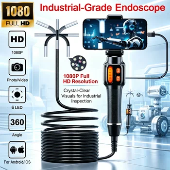 360°Articulating 6mm Endoscope Camera 1080 HD Car Inspection With 2 Way Articulation Industrial Endoscope IP67 For IOS Android 1