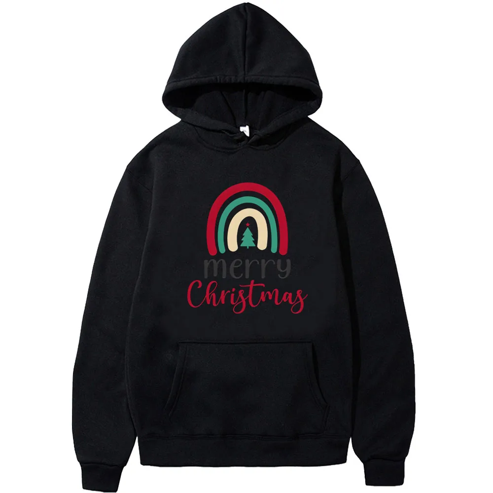 

Merry Christmas Winter Retro Ladies Hoodies Oversized Thickening Female Sweater Casual Fashion Autumn Color Rainbow Sweatshirts