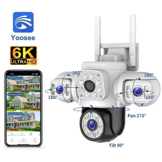 Yoosee 6K 12MP 3 Lens 3 Screens WiFi PTZ IP Camera Outdoor AI Detection Loop Recording Motion Alarm CCTV Smart Home Security 1