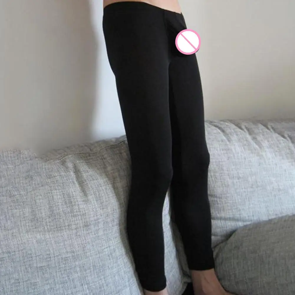 1Pc Men Sexy Transparent Tight Sleeping Wear Sexy Low-Waist Pants Translucent Ice Silk Trousers Slim Fit Men Leggings