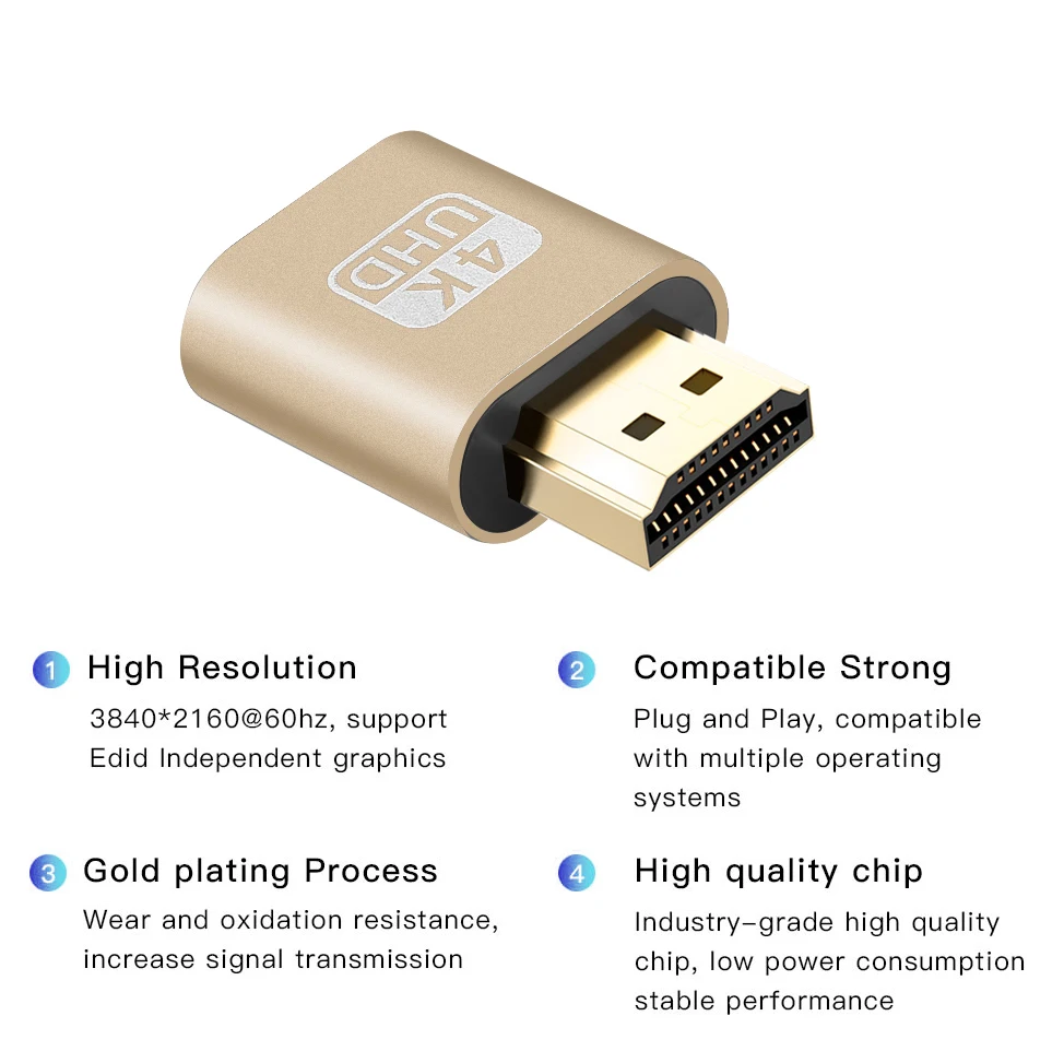 VGA Virtual Display Adapter 4K HDMI-compatible 1.4 DDC EDID Dummy Plug Headless Ghost Display Emulator Video Card Lock Plate Hdmi Cable Adapter Vga Cable Adapter Hdtv To Vga Converter Conversion Cable Adapter Usb Cable Adapter