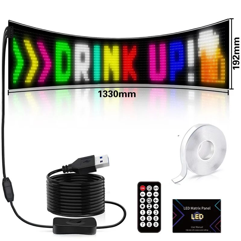 Segnale LED Programmabile Da 50x12 Cm | Display A Scorrimento RGB Con App Bluetooth | Animazioni E Testo Fai Da Te | Per Vetrine, Auto, Negozi, Feste