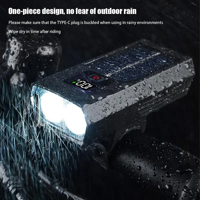 Solar Bicycle Light Waterproof Bike Headlight Rechargeable Bike Front Lamp With LED Digital Display Mountain Bike Flashlight