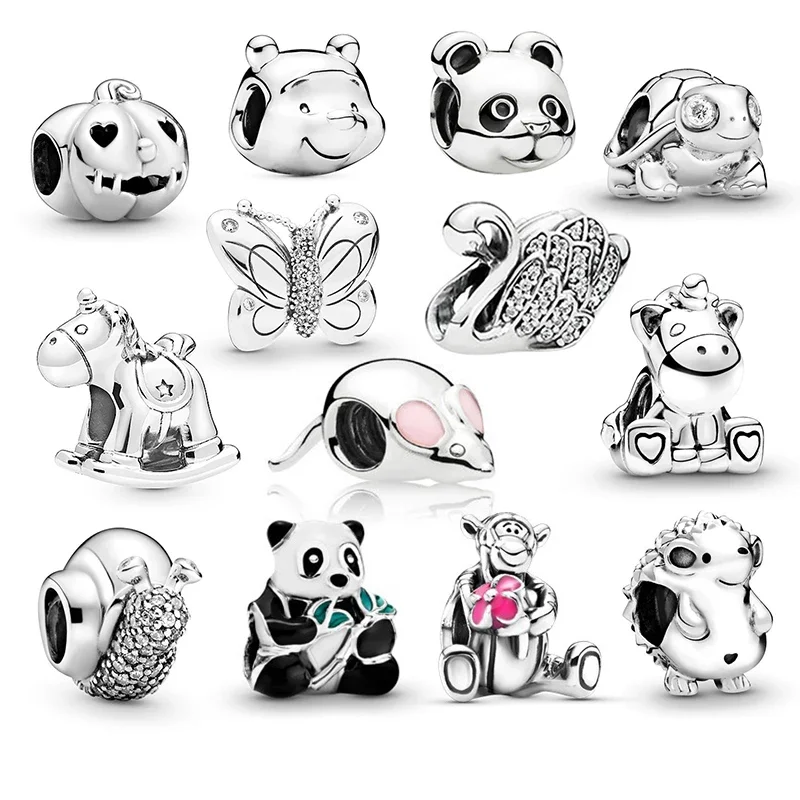 

Animal Theme Panda Unicorn Hedgehog Swan Pendant DIY Charm S925 Silver Plating