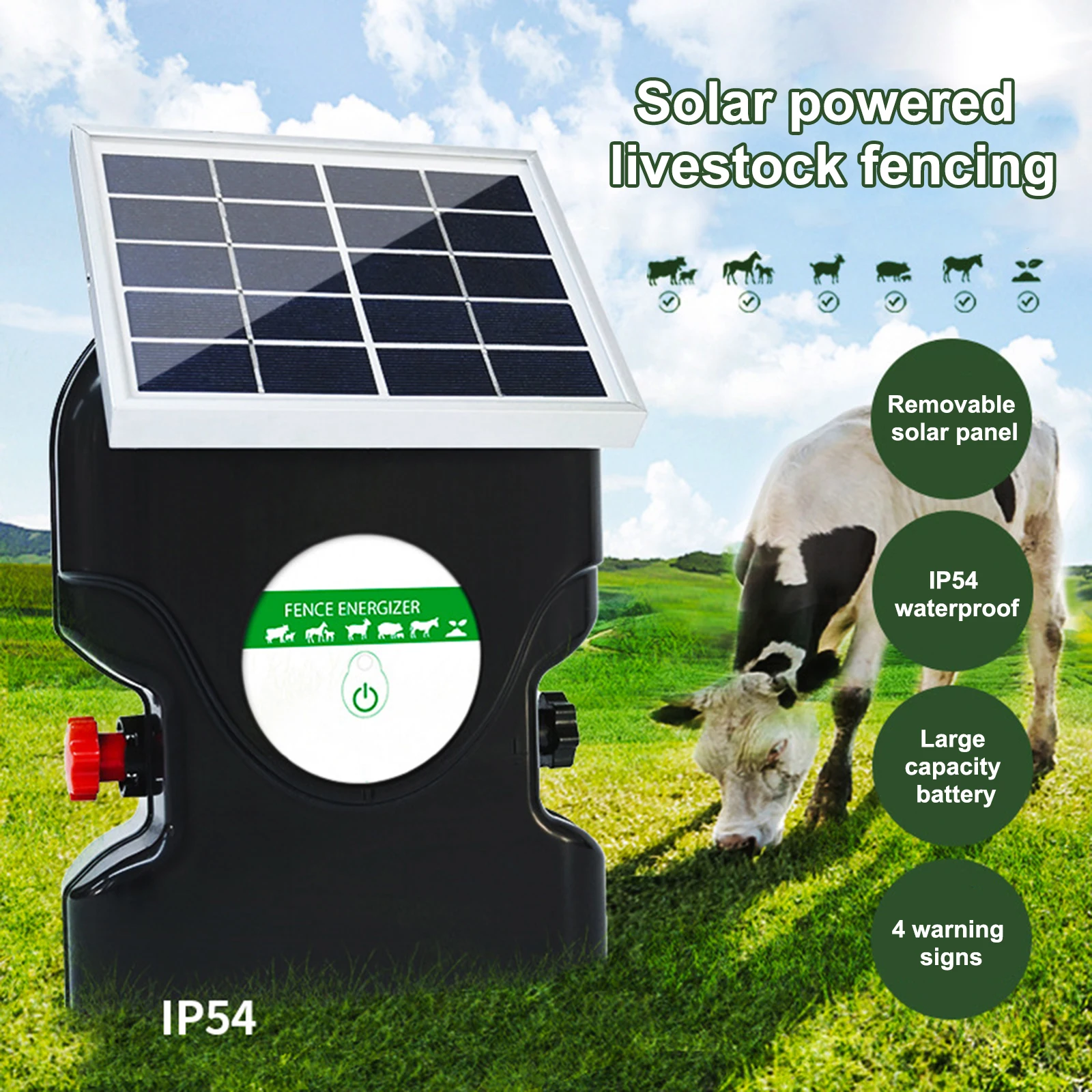 Solar Electric Fence Energizer 0.3 Joule Farm Fence Voltage Booster
