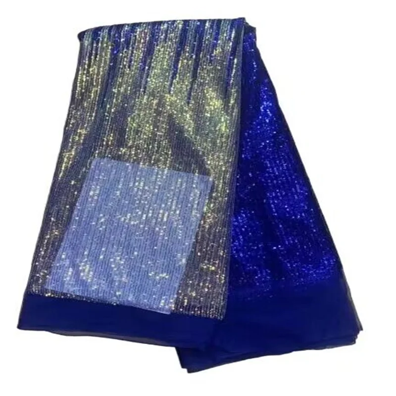 

French Tulle Lace Fabric 2023 Blue High Qulity African Nigerian Mesh Net Lace Fabric With Sequins For Wedding Party Dress Sew