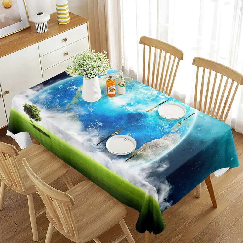 

Earth Tree Grass Tablecloth Huge Blue Planet Rectangle Table Cover for Living Room Dining Room Coffee Table Party Decoration