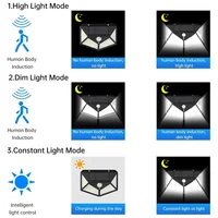 Lampe solaire murale à détecteur de mouvement PIR 100 LED, lampe solaire extérieure, étanche, alimentée par énergie solaire, lampe de rue, décoration de jardin 4