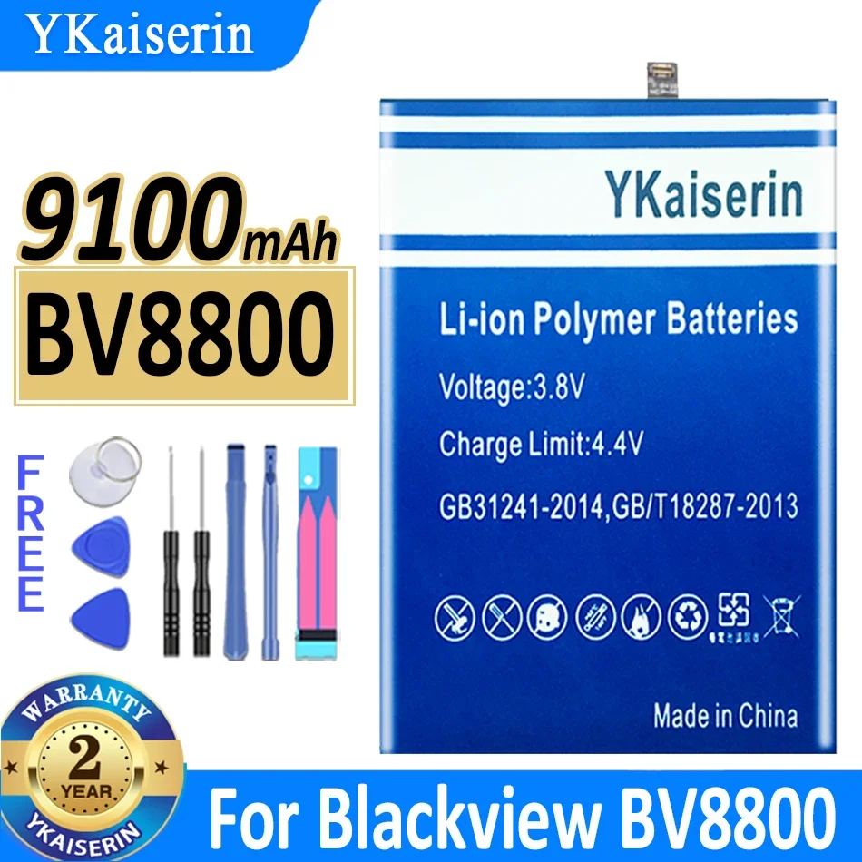 

New YKaiserin BV 8800 Li456182PHTT-B Battery 9100mAh for Blackview BV8800 Mobile Phone Bateria