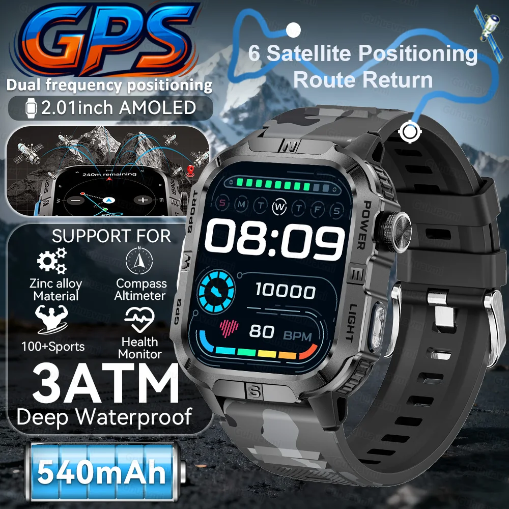2026New GPS Outdoor Smart Watch Men Women Compass Altimeter Barometer Waterproof