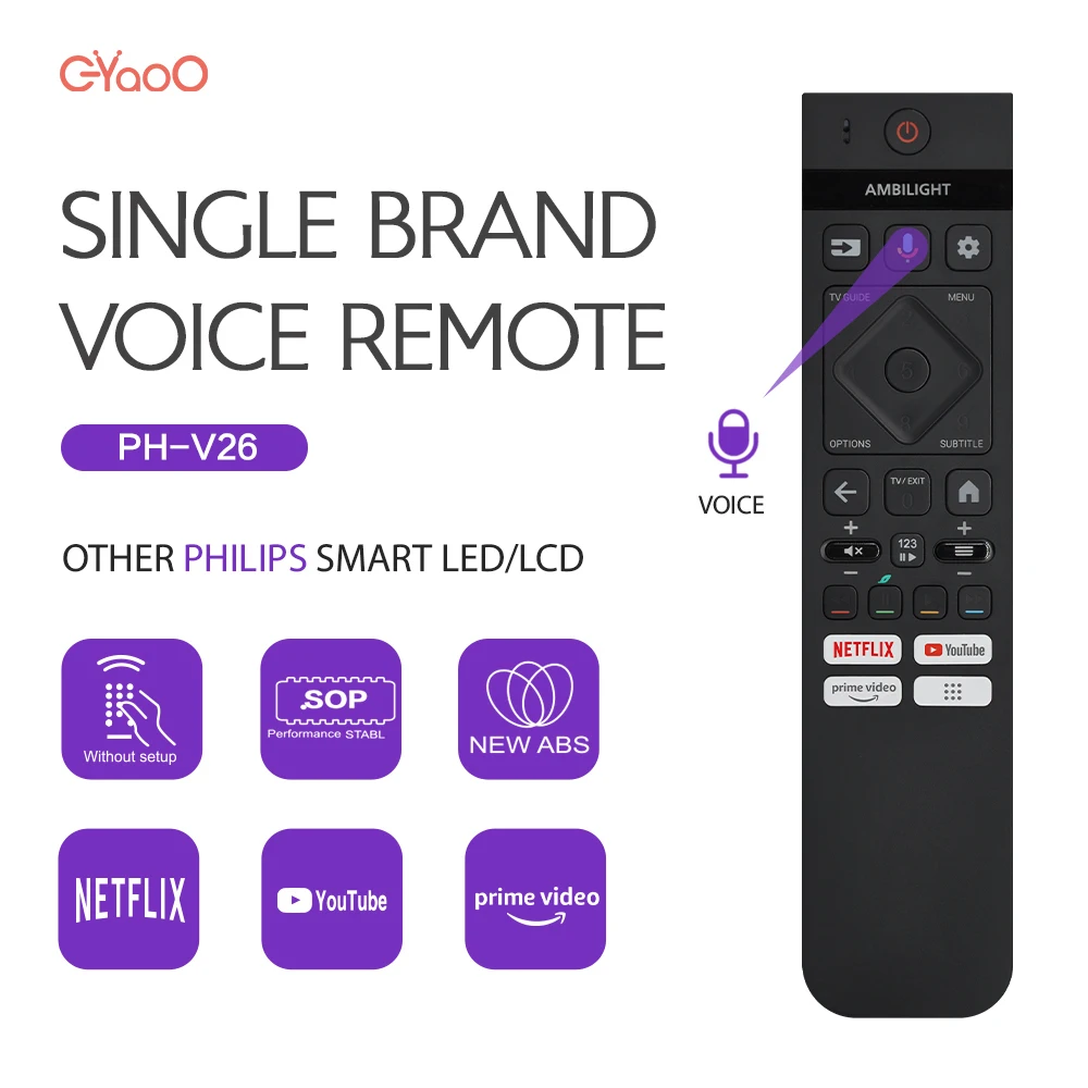 필립스용 PH-V26 앰비라이트 음성 TV 리모컨 55/65/77OLED908/12 5..