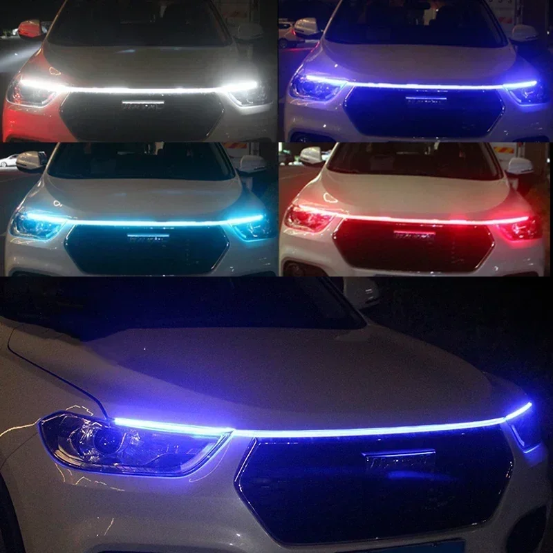 LED Car Hood Decorative Light Strip Start Scan Dynamic Ambient Light Car Daytime Running Light DRL With Turn Signal Lamp 12V