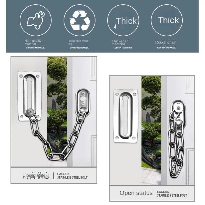 Door Chain Lock, Metal Iron Security Chain Guard with Anti-Theft Chain, Door Security Latch Guard for Home